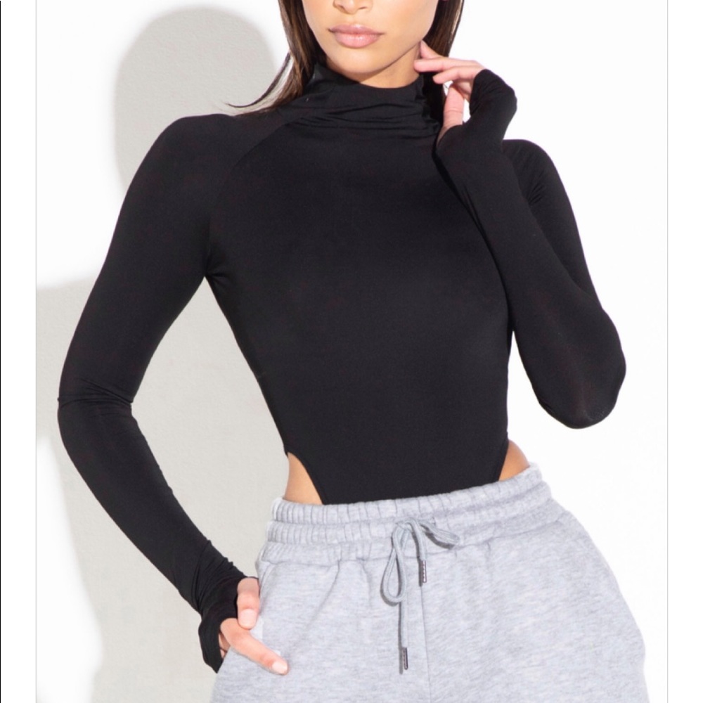 Black Long Sleeved Mock Neck Turtleneck Bodysuit